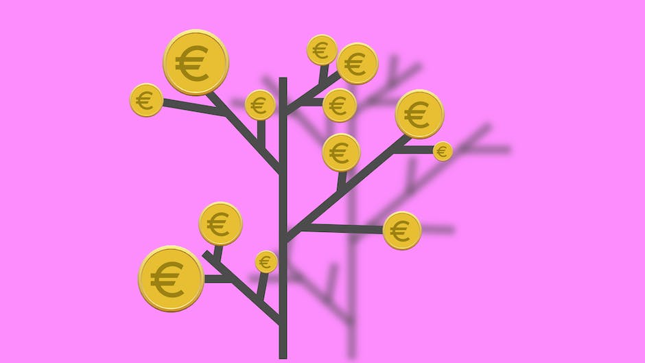 Illustration of a money tree growing with root that uses colors to differentiate the amount of money gained over time to represent the phenomena of compound interest